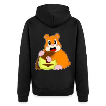 Hamster Handtasche - Unisex Premium Bio Zip Hoodie - Schwarz - Hinten - Nico (187cm)