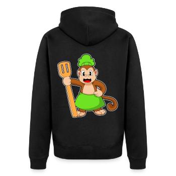 Affe Koch Pfannenwender Kochen - Unisex Premium Bio Zip Hoodie - Schwarz - Hinten - Nico (187cm)