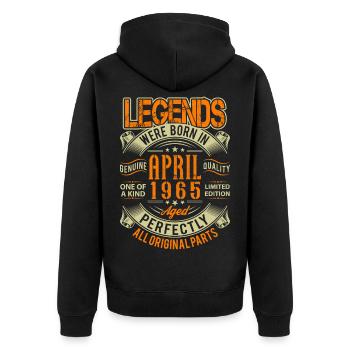 1965 April Geburtstag Legende - Unisex Premium Bio Zip Hoodie - Schwarz - Hinten - Nico (187cm)