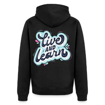 live and learn - Unisex Premium Bio Zip Hoodie - Schwarz - Hinten - Nico (187cm)