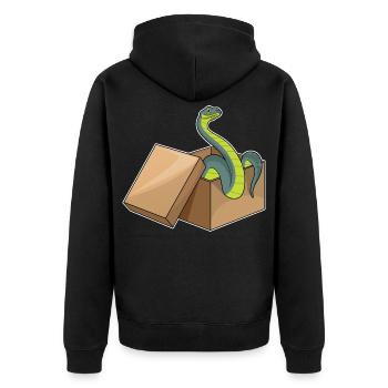 Schlange Karton - Unisex Premium Bio Zip Hoodie - Schwarz - Hinten - Nico (187cm)