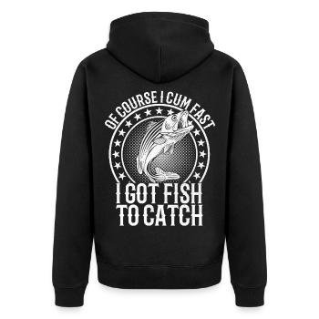Natürlich habe ich schnell Fisch bekommen, um Fische zu fangen - Unisex Premium Bio Zip Hoodie - Schwarz - Hinten - Nico (187cm)