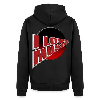 Ich liebe Musik - du auch? - Unisex Premium Bio Zip Hoodie - Schwarz - Hinten - Nico (187cm)