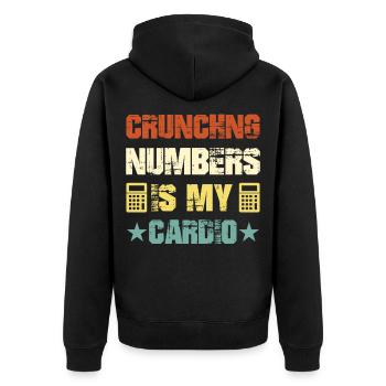 Crunching Numbers ist mein Cardio Accounting Vintage - Unisex Premium Bio Zip Hoodie - Schwarz - Hinten - Nico (187cm)