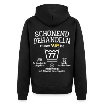 77. Geburtstag Schonend Behandeln 77 VIP ist 77 - Unisex Premium Bio Zip Hoodie - Schwarz - Hinten - Nico (187cm)