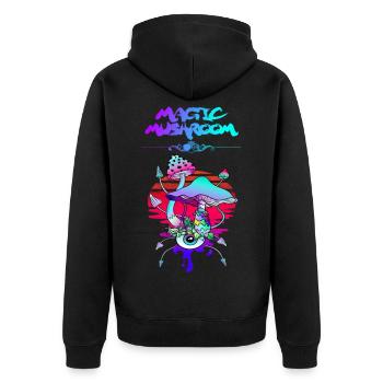Magic Mushroom Sunset - Unisex Premium Bio Zip Hoodie - Schwarz - Hinten - Nico (187cm)