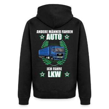 LKW Fahrer Lastkraftfahrer Beruf Trucker  - Unisex Premium Bio Zip Hoodie - Schwarz - Hinten - Nico (187cm)