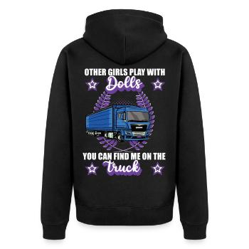 LKW Fahrerin Truckerin Lastkraftfahrerin Geschenk - Unisex Premium Bio Zip Hoodie - Schwarz - Hinten - Nico (187cm)
