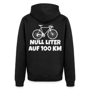 Null Liter auf 100 KM mit Rennrad (Vintage Weiß) - Unisex Premium Bio Zip Hoodie - Schwarz - Hinten - Nico (187cm)
