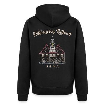 Historisches Rathaus Jena, Thüringen - Unisex Premium Bio Zip Hoodie - Schwarz - Hinten - Nico (187cm)