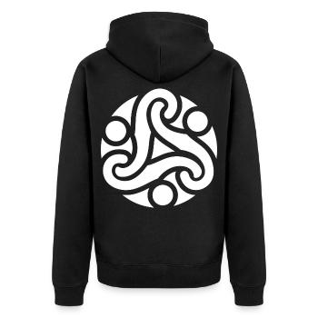 Keltisches Schutzsymbol (weiß) - Unisex Premium Bio Zip Hoodie - Schwarz - Hinten - Nico (187cm)