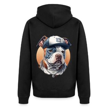 Bulldog Blue Cap Sportif - Unisex Premium Bio Zip Hoodie - Schwarz - Hinten - Nico (187cm)