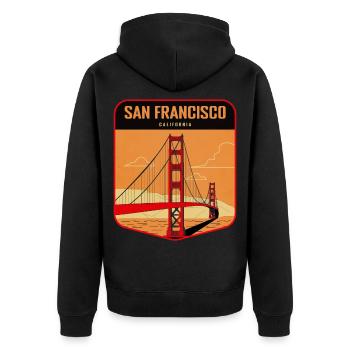 Golden Gate Retro Badge San Francisco - Unisex Premium Bio Zip Hoodie - Schwarz - Hinten - Nico (187cm)