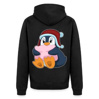 Pinguin Schlafen Kissen - Unisex Premium Bio Zip Hoodie - Schwarz - Hinten - Nico (187cm)