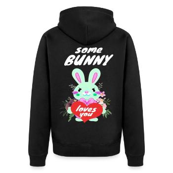 cute easter bunny in love - Unisex Premium Organic Zip Hoodie - black - Back - Nico (187cm)