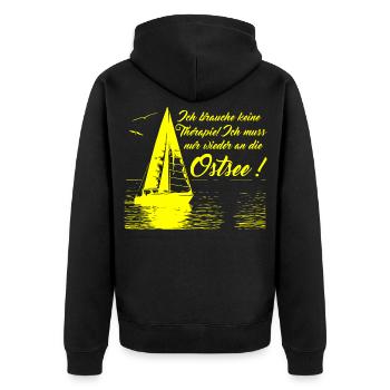 Keine Therapie ich muss nur wieder an die Ostsee - Unisex Premium Bio Zip Hoodie - Schwarz - Hinten - Nico (187cm)