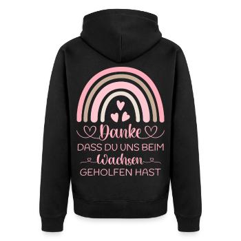 Danke dass Du uns beim Wachsen geholfen hast Kita - Unisex Premium Bio Zip Hoodie - Schwarz - Hinten - Nico (187cm)