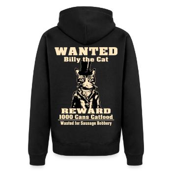 Billy The Cat | Katzenfreunde Geschenk - Unisex Premium Bio Zip Hoodie - Schwarz - Hinten - Nico (187cm)
