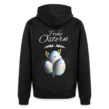 Blumen Ostereier Frohe Ostern - Unisex Premium Bio Zip Hoodie - Schwarz - Hinten - Nico (187cm)