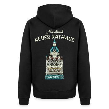 Hannover, kultiges Neues Rathaus, Niedersachsen - Unisex Premium Bio Zip Hoodie - Schwarz - Hinten - Nico (187cm)