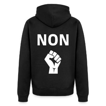 NON dessin pour manif, manifestation, réforme - Veste à capuche bio Premium Unisexe - noir - Dos - Nico (187cm)