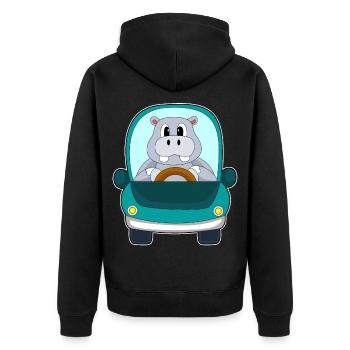 Nilpferd Auto - Unisex Premium Bio Zip Hoodie - Schwarz - Hinten - Nico (187cm)