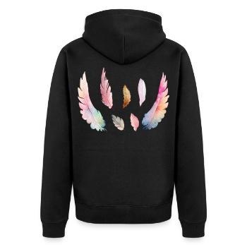 Farbiges Aquarellgefieder - Unisex Premium Bio Zip Hoodie - Schwarz - Hinten - Nico (187cm)