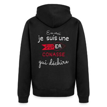 Super-Conasse qui Déchire - Veste à capuche bio Premium Unisexe - noir - Dos - Nico (187cm)