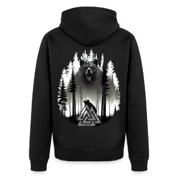 Grizzlybär Bär Valknut Wotansknoten Wald Wikinger - Unisex Premium Bio Zip Hoodie - Schwarz - Hinten - Nico (187cm)