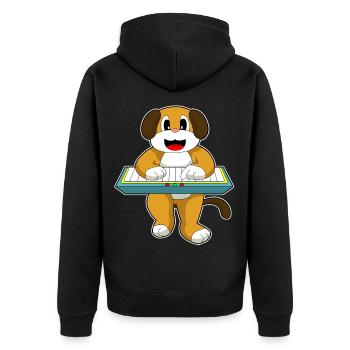 Hund Musiker Keyboard Musik - Unisex Premium Bio Zip Hoodie - Schwarz - Hinten - Nico (187cm)