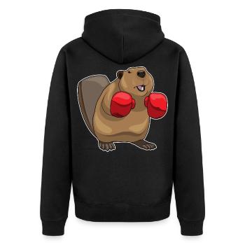 Biber Boxer Boxhandschuhe Boxen - Unisex Premium Bio Zip Hoodie - Schwarz - Hinten - Nico (187cm)