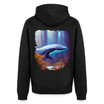 Surrealismus Kunst Wal im Wald - Unisex Premium Bio Zip Hoodie - Schwarz - Hinten - Nico (187cm)
