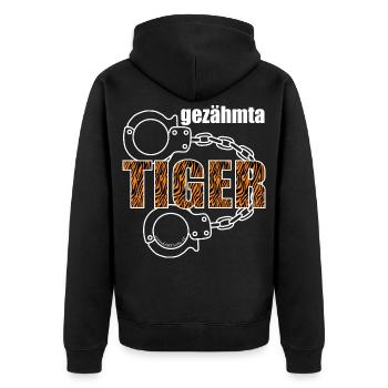 gezähmta Tiger - gezähmter Tiger, Dialekt - Unisex Premium Bio Zip Hoodie - Schwarz - Hinten - Nico (187cm)