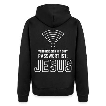 God's WiFi Password Jesus - Unisex Premium Organic Zip Hoodie - black - Back - Nico (187cm)