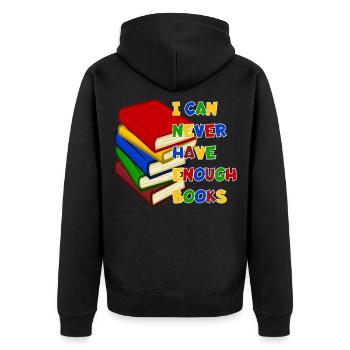 Man kann nie zu viele Bücher haben # - Unisex Premium Bio Zip Hoodie - Schwarz - Hinten - Nico (187cm)