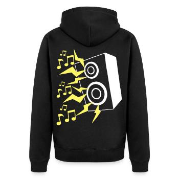 Lautsprecher und Musik - Unisex Premium Bio Zip Hoodie - Schwarz - Hinten - Nico (187cm)