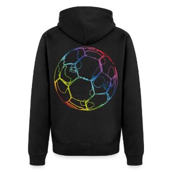 Fußball - Unisex Premium Bio Zip Hoodie - Schwarz - Hinten - Nico (187cm)