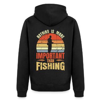 Nichts ist wichtiger als das Fischen - Unisex Premium Bio Zip Hoodie - Schwarz - Hinten - Nico (187cm)