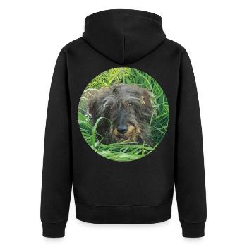 Teckel aux poils durs mignon, réaliste - teckel - Veste à capuche bio Premium Unisexe - noir - Dos - Nico (187cm)