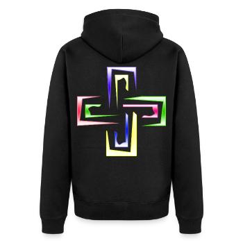 Neon Prism Frames Abstract Logo - Unisex Premium Organic Zip Hoodie - black - Back - Nico (187cm)