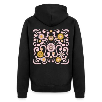Blumenfest l rosa und gelb - Unisex Premium Bio Zip Hoodie - Schwarz - Hinten - Nico (187cm)