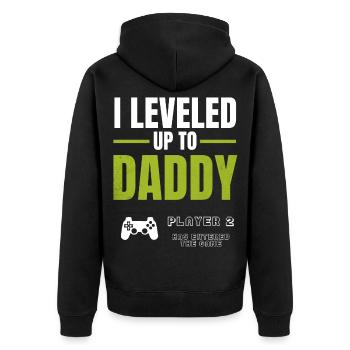 Level Up Daddy Gaming Shirt - Unisex Premium Bio Zip Hoodie - Schwarz - Hinten - Nico (187cm)
