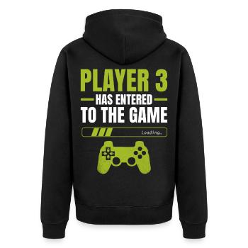 Player 3 Betreten des Spiels – Ladeanzeige - Unisex Premium Bio Zip Hoodie - Schwarz - Hinten - Nico (187cm)