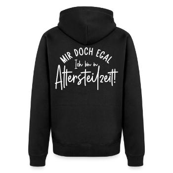 Mir doch egal Ich bin in Altersteilzeit - Unisex Premium Bio Zip Hoodie - Schwarz - Hinten - Nico (187cm)