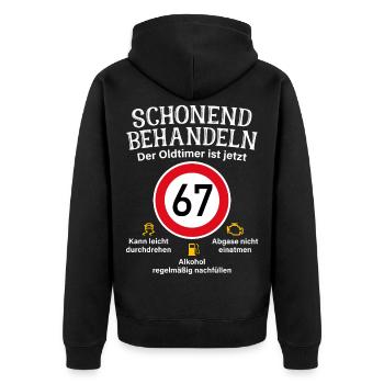 67. Geburtstag Schonend Behandeln Oldtimer Ist 67 - Unisex Premium Bio Zip Hoodie - Schwarz - Hinten - Nico (187cm)