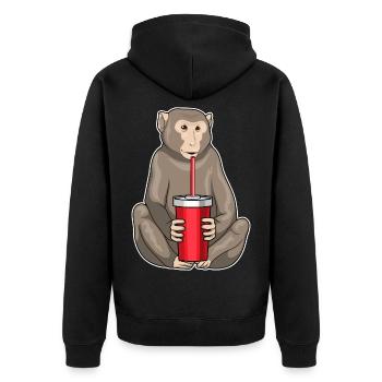 Affe Becher to go - Unisex Premium Bio Zip Hoodie - Schwarz - Hinten - Nico (187cm)