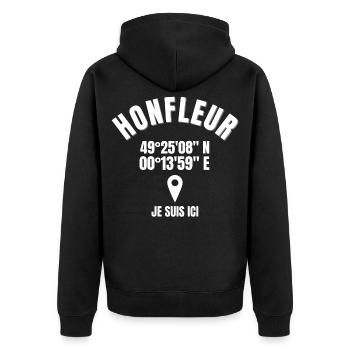 Honfleur, Normandie, côte fleurie - Veste à capuche bio Premium Unisexe - noir - Dos - Nico (187cm)