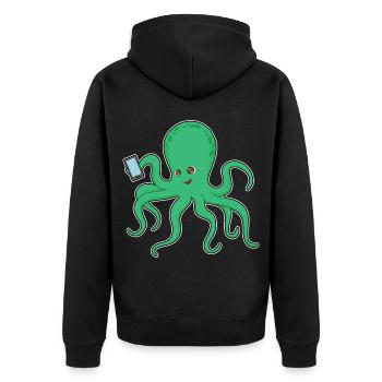 Krake Smartphone - Unisex Premium Bio Zip Hoodie - Schwarz - Hinten - Nico (187cm)