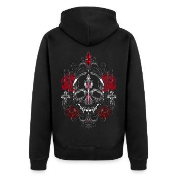 Skull with Red Roses Gothic Aesthetics - Unisex Premium Organic Zip Hoodie - black - Back - Nico (187cm)