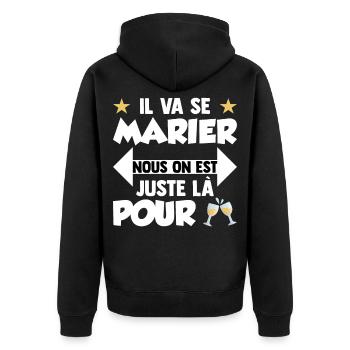 Humour EVG Cadeau Futur Marié Garçon Mariage Team - Veste à capuche bio Premium Unisexe - noir - Dos - Nico (187cm)
